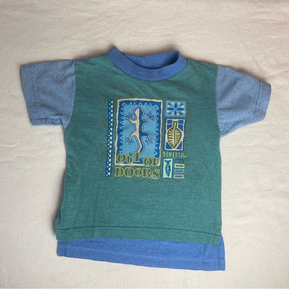 Vtg Oshkosh Tee Shirt 3T Color Block Lizard Out Of Doors Made In USA